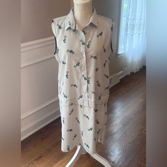 Zara  womens size L Seahorses All Over Print Buttons Sleeveless Shirt Dress - Picture 1 of 12